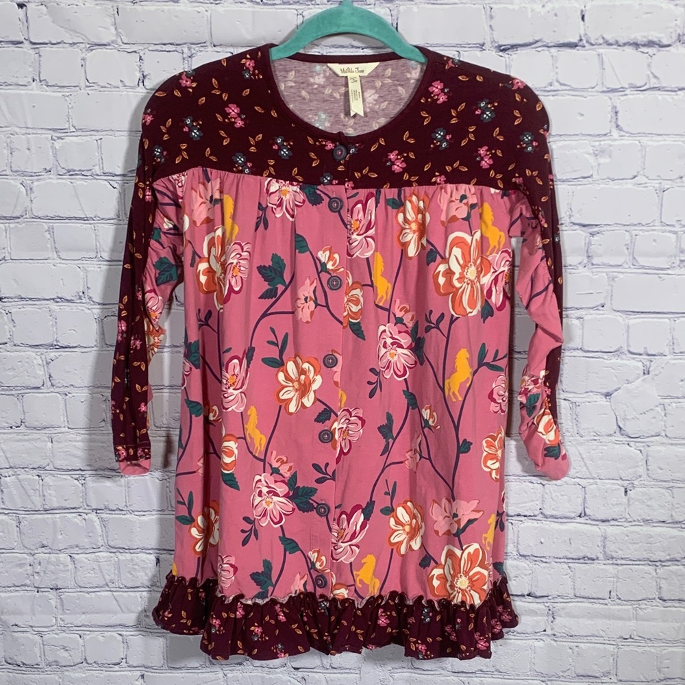 Matilda Girls Fresh Cut Flowers Dress Pink Sz 8 Long Sleeves Casual Button Front